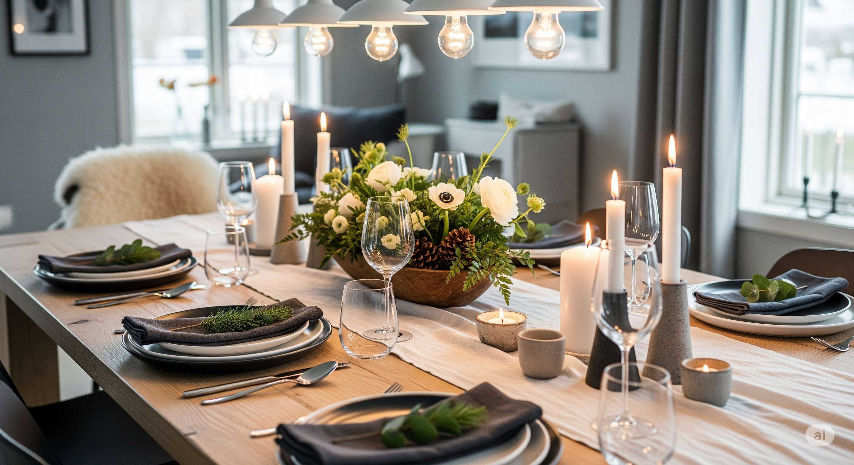 Flot opdækket plankebord i lækkert design til en fantastisk familie middag